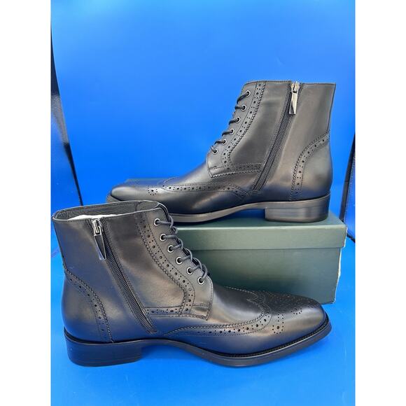 Gifennse Size 11 Black Leather Chelsea Boots Wingtip Formal Lace Up Size 11 - Picture 2 of 8